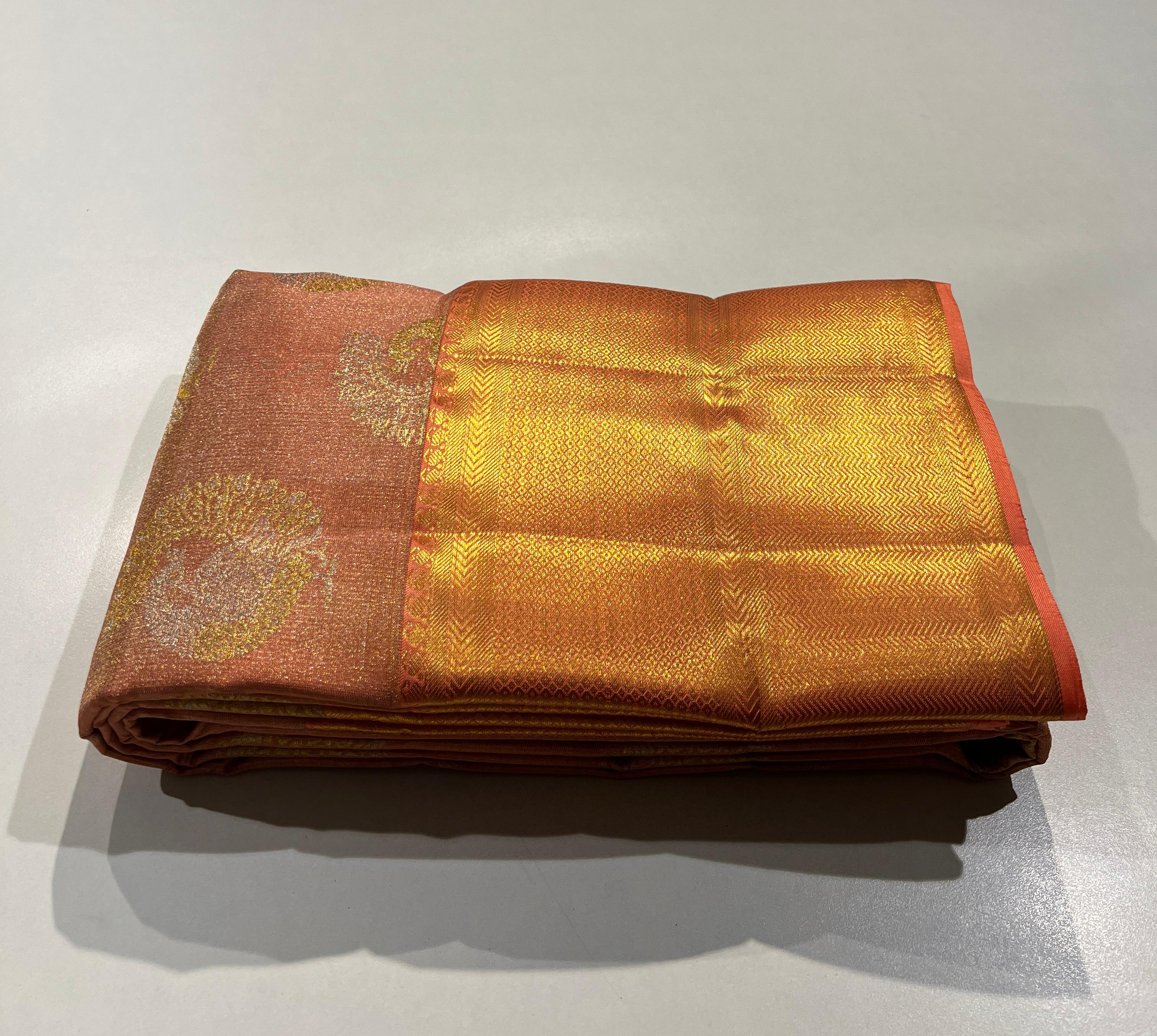 LITE BROWN & GOLD BORDER KACHIPURAM SILK SAREE