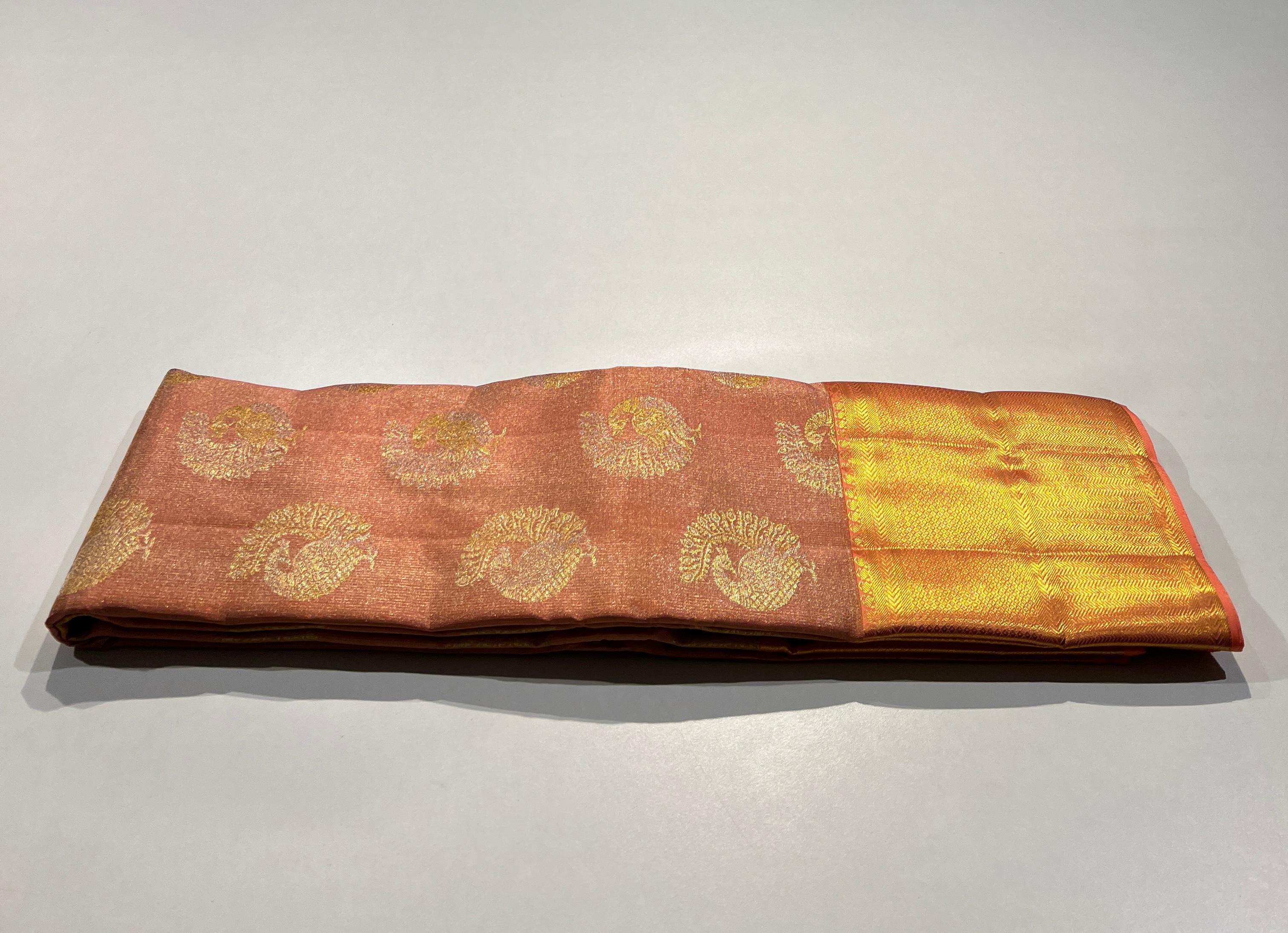 LITE BROWN & GOLD BORDER KACHIPURAM SILK SAREE