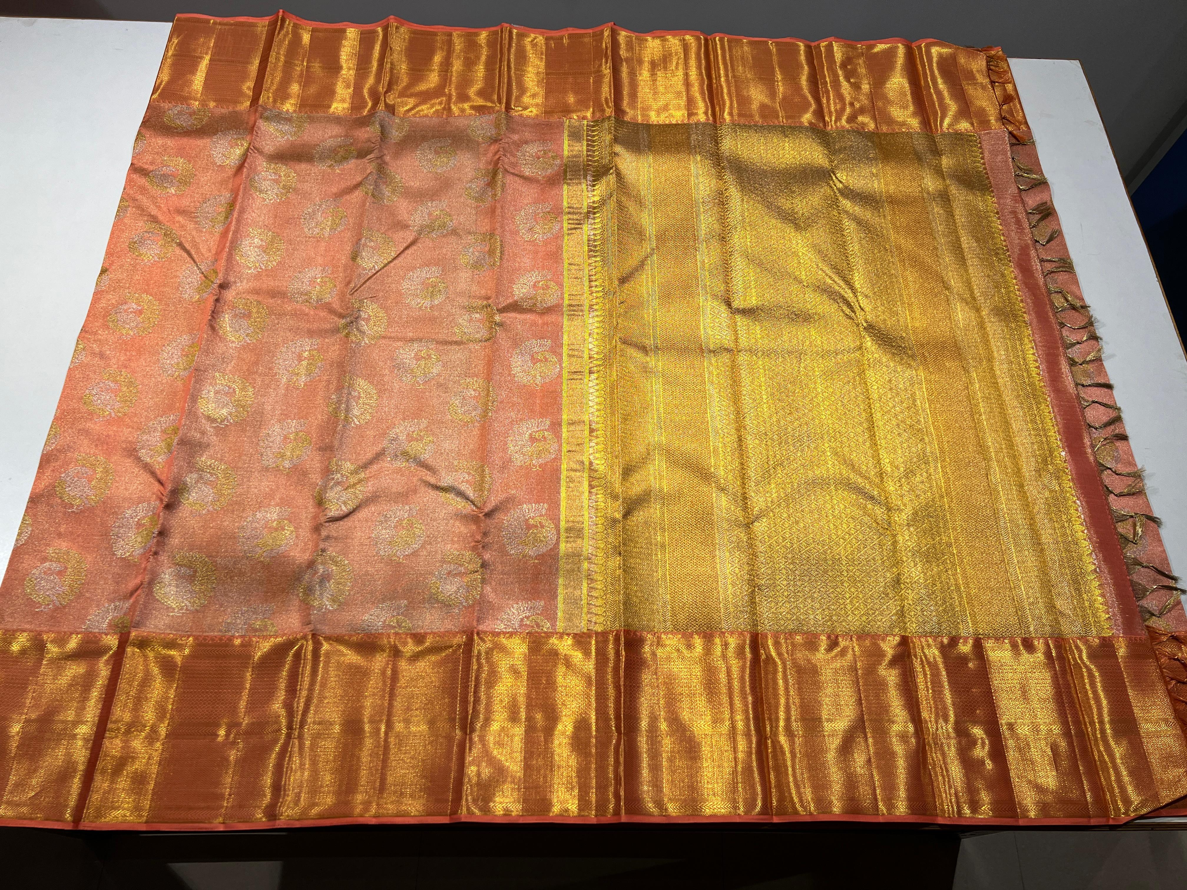 LITE BROWN & GOLD BORDER KACHIPURAM SILK SAREE