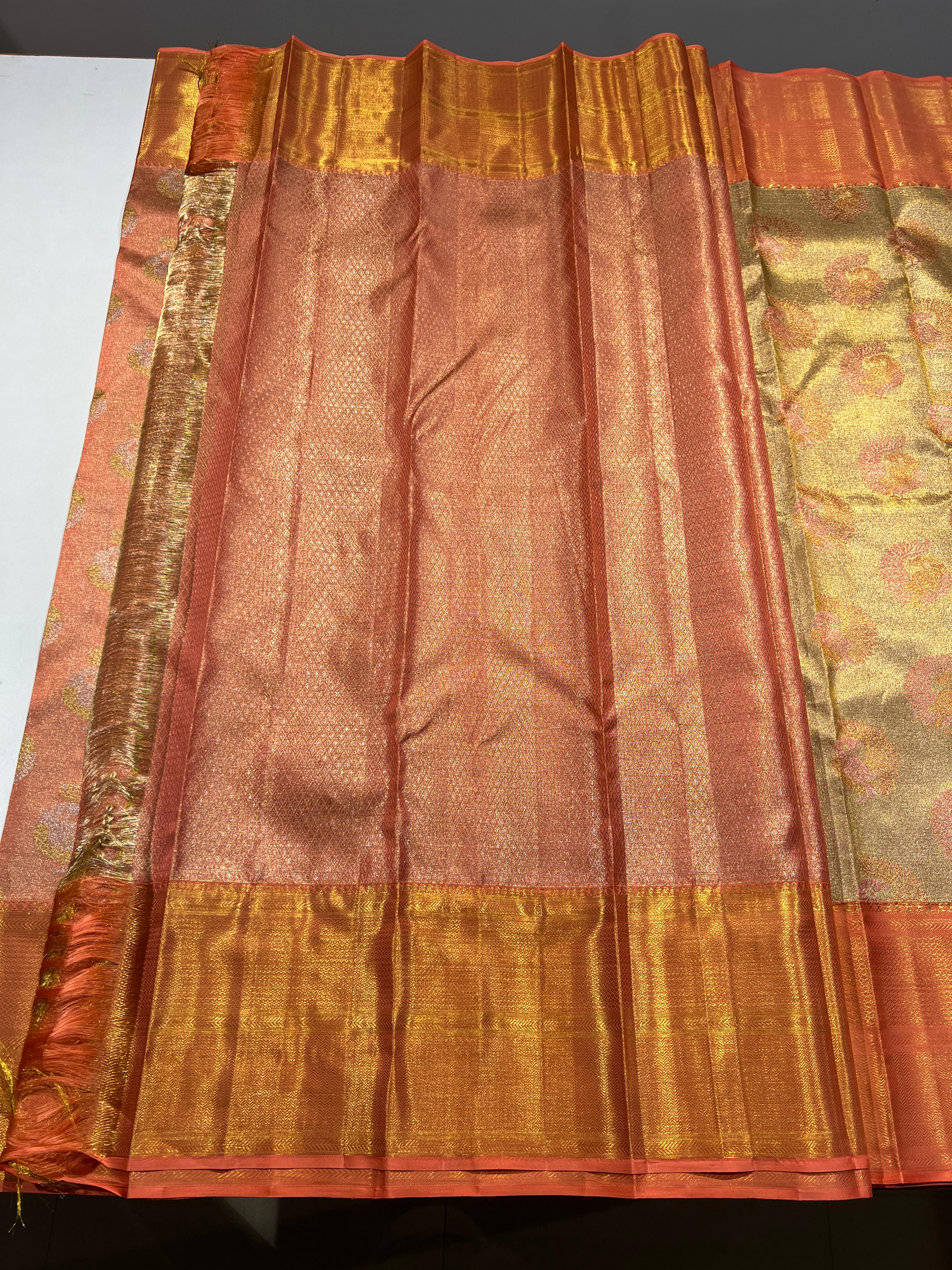 LITE BROWN & GOLD BORDER KACHIPURAM SILK SAREE