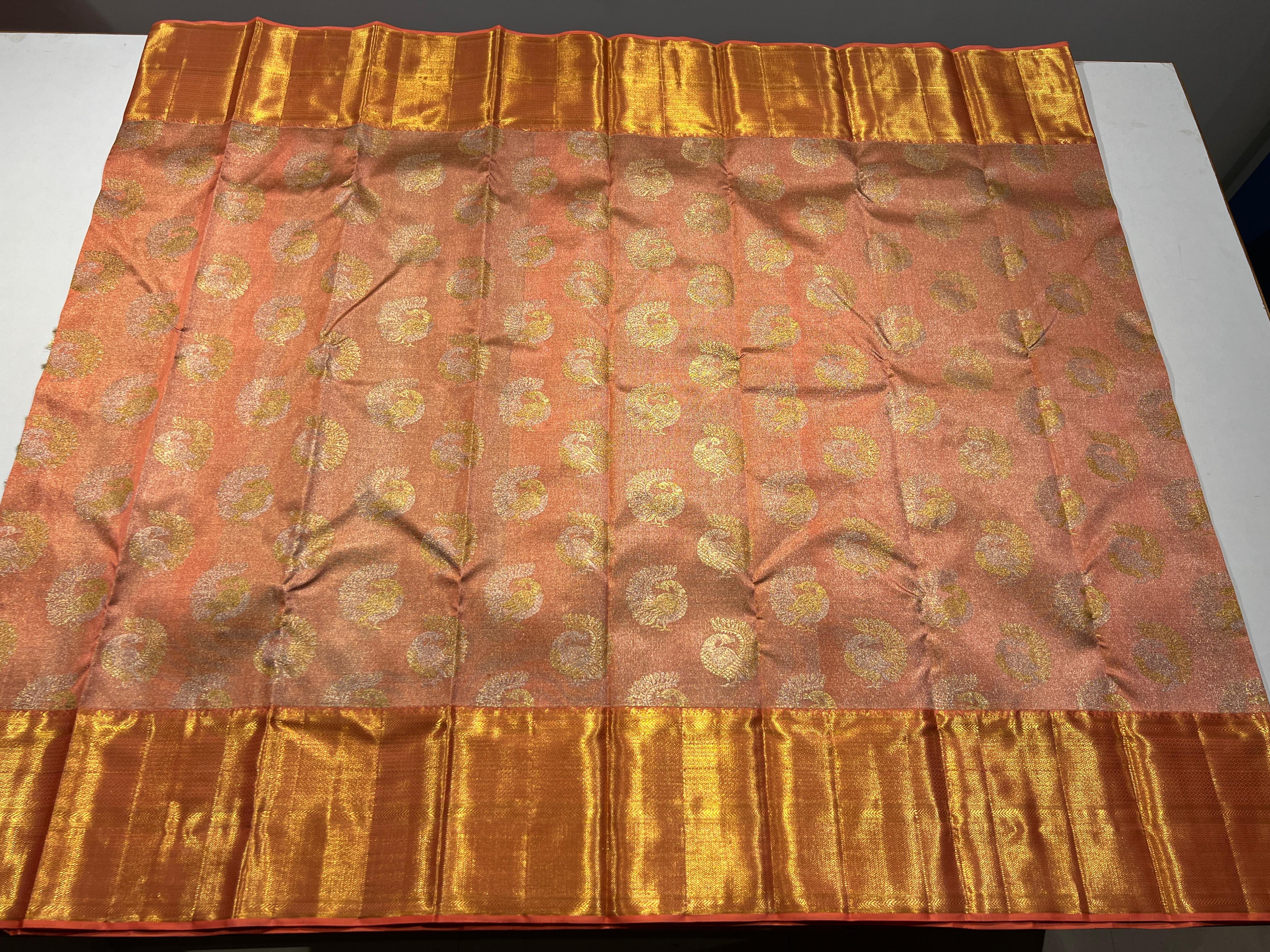 LITE BROWN & GOLD BORDER KACHIPURAM SILK SAREE
