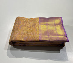 GOLDEN COLOUR & LITE PURPLE BORDER KACHIPURAM SILK SAREE