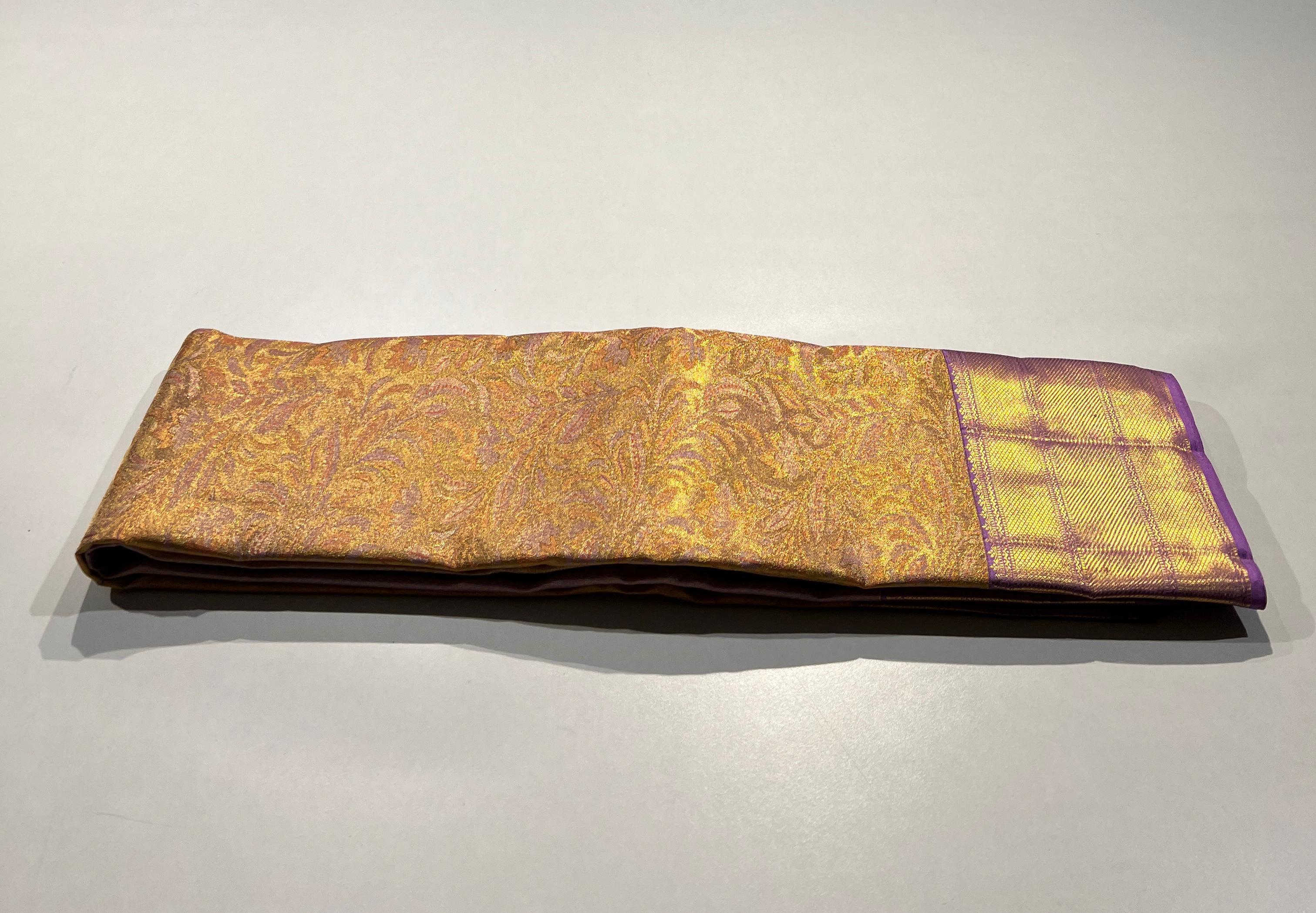 GOLDEN COLOUR & LITE PURPLE BORDER KACHIPURAM SILK SAREE