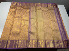 GOLDEN COLOUR & LITE PURPLE BORDER KACHIPURAM SILK SAREE