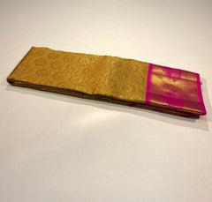 GOLDEN COLOUR & PINK/GOLD BORDER KACHIPURAM SILK SAREE