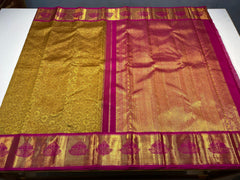 GOLDEN COLOUR & PINK/GOLD BORDER KACHIPURAM SILK SAREE