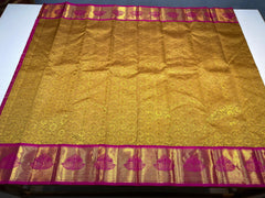 GOLDEN COLOUR & PINK/GOLD BORDER KACHIPURAM SILK SAREE