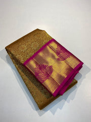 GOLDEN COLOUR & PINK/GOLD BORDER KACHIPURAM SILK SAREE