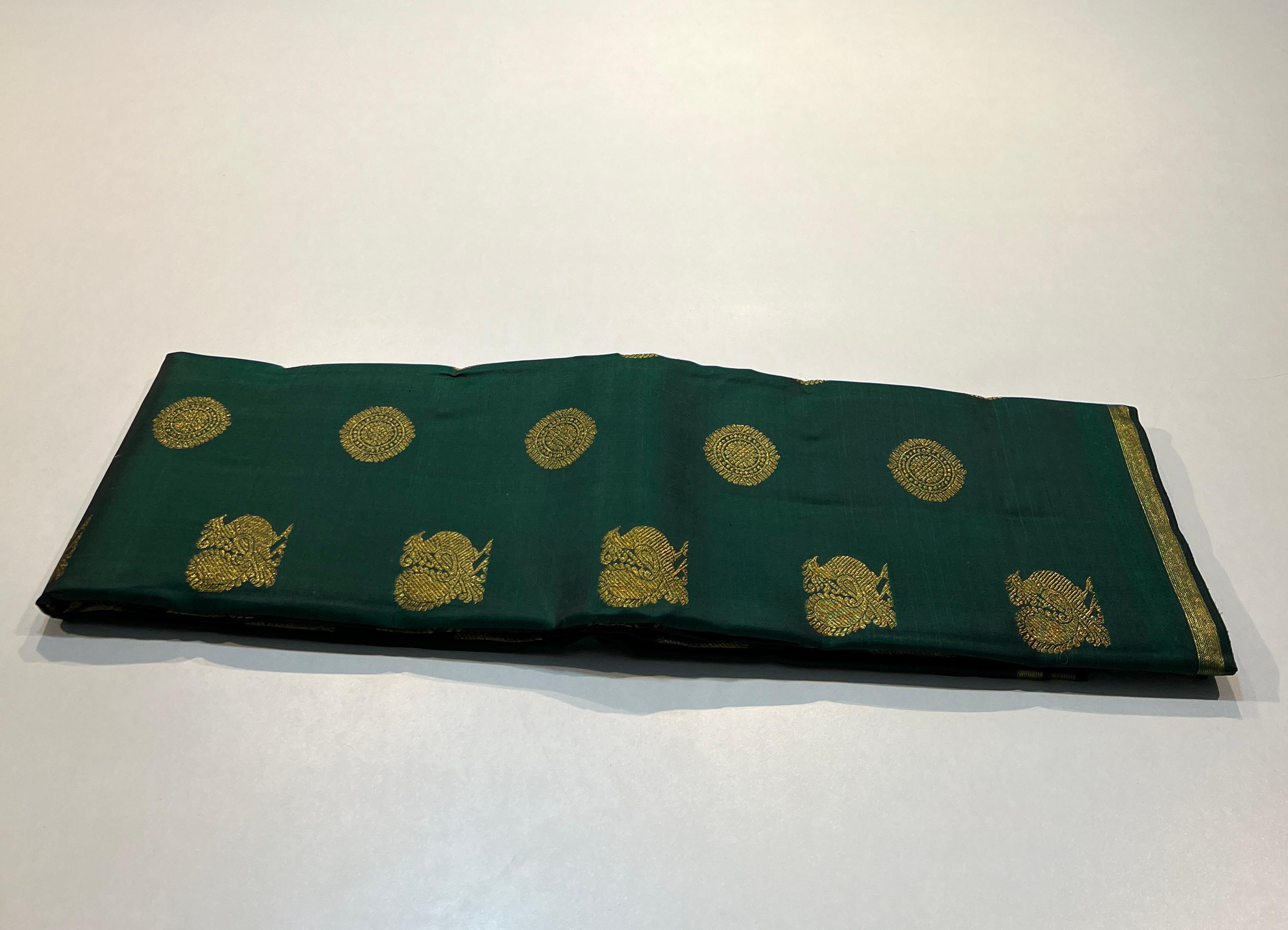 BOTTLE GREEN & GLOD BORDER KANCHIPURAM SILK SAREE