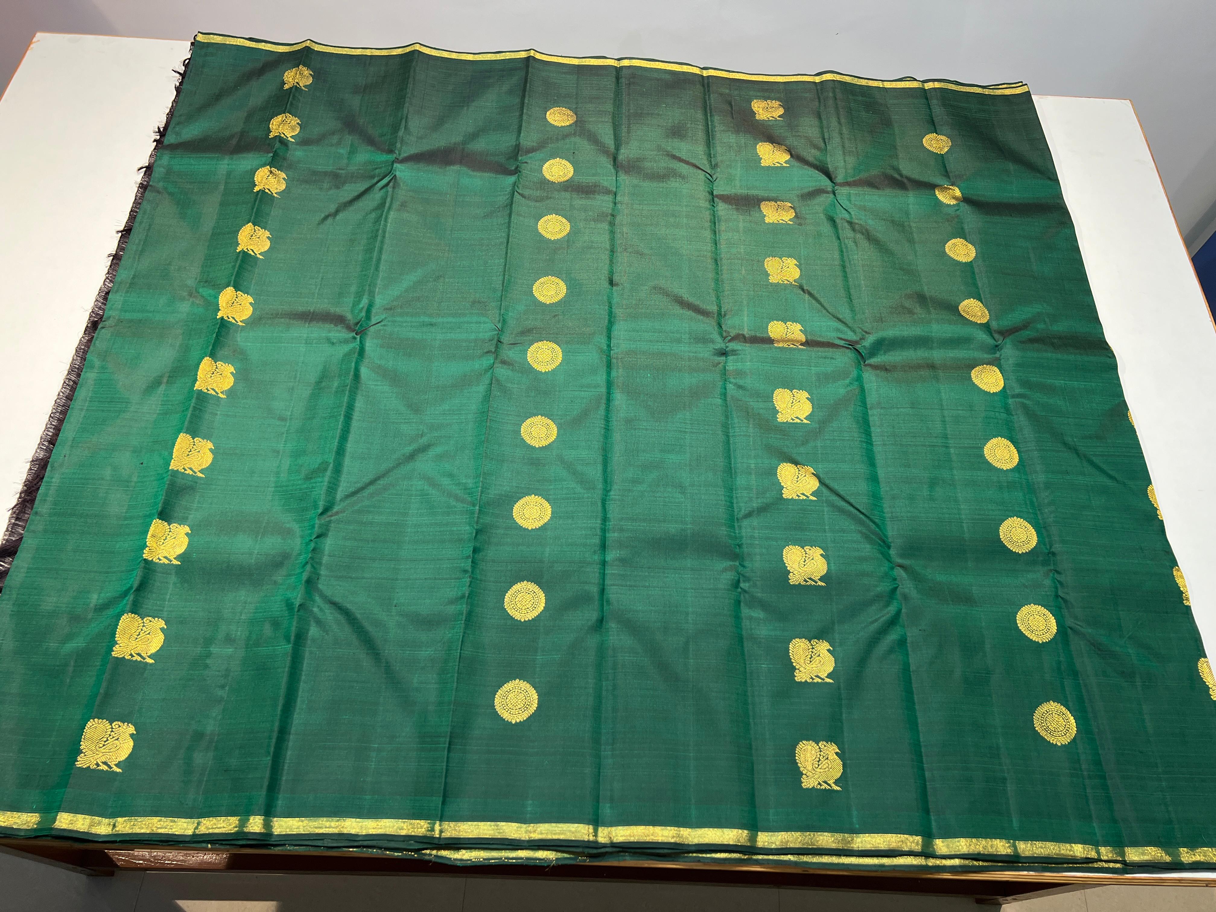 BOTTLE GREEN & GLOD BORDER KANCHIPURAM SILK SAREE