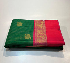 BOTTLE GREEN COLOUR & PINK\ORANGE BORDER KANCHIPURAM SILK SAREE