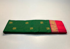 BOTTLE GREEN COLOUR & PINK\ORANGE BORDER KANCHIPURAM SILK SAREE