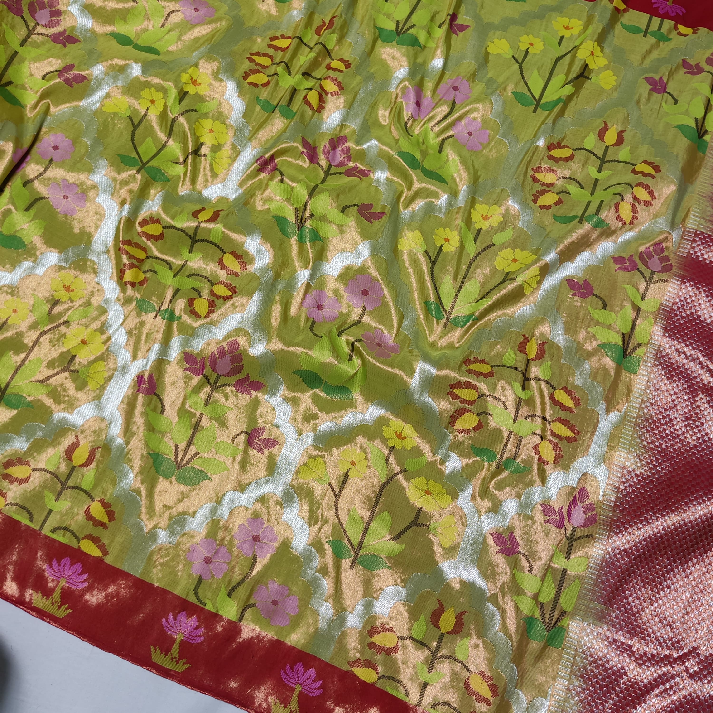 LITE GREEN COLOUR & RED BRODER ZARI KOTA SILK SAREE