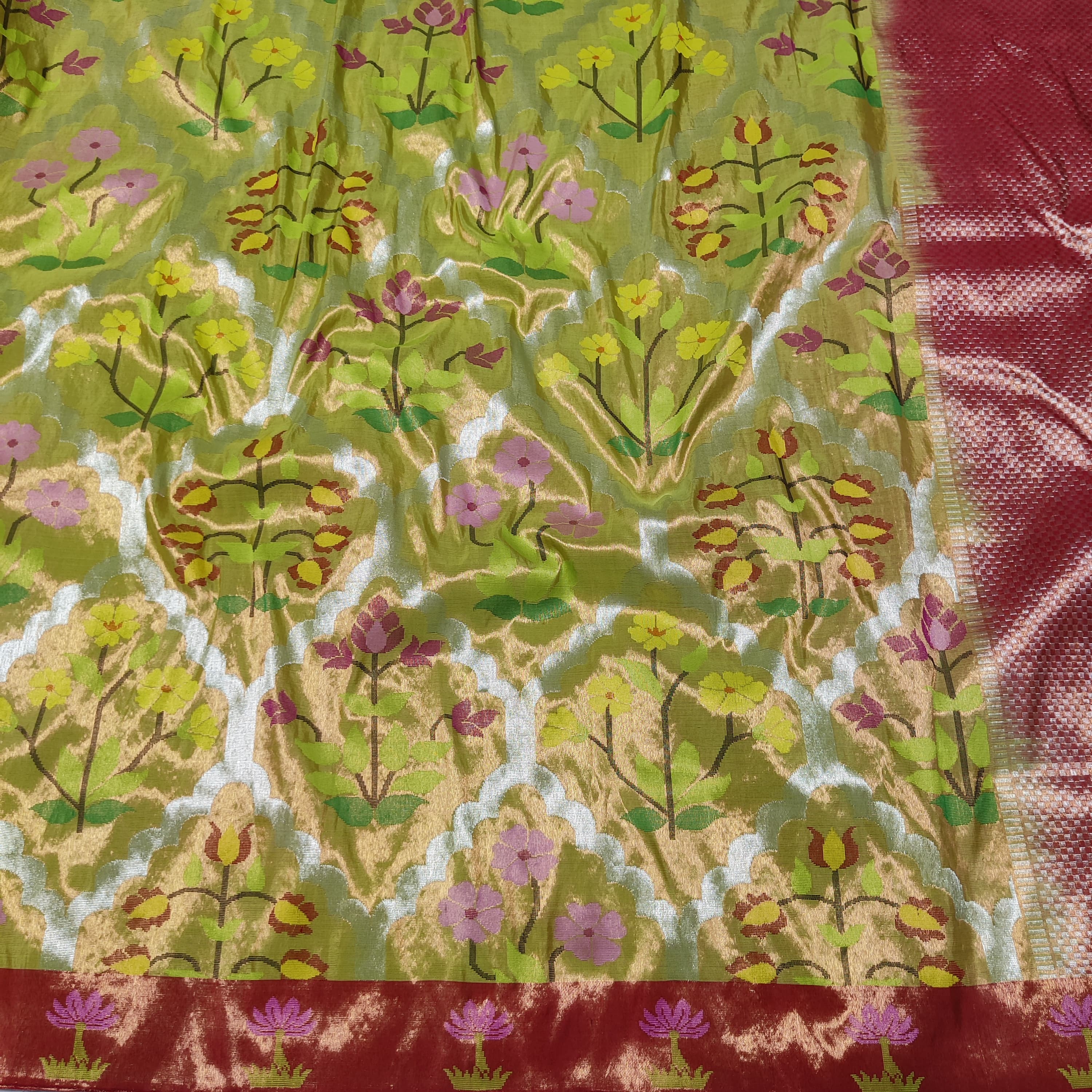LITE GREEN COLOUR & RED BRODER ZARI KOTA SILK SAREE