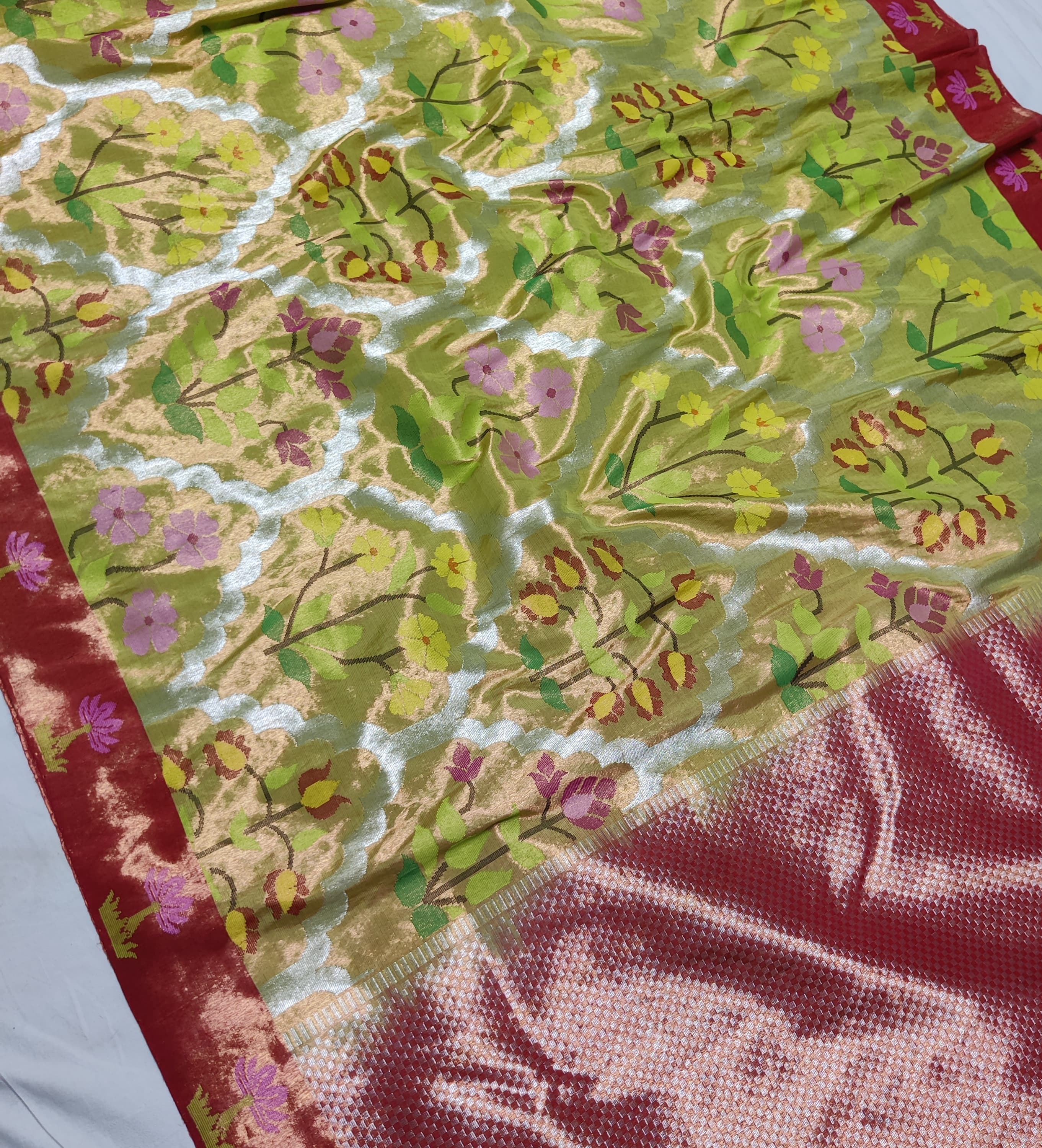 LITE GREEN COLOUR & RED BRODER ZARI KOTA SILK SAREE