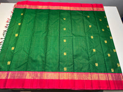 BOTTLE GREEN COLOUR & PINK\ORANGE BORDER KANCHIPURAM SILK SAREE