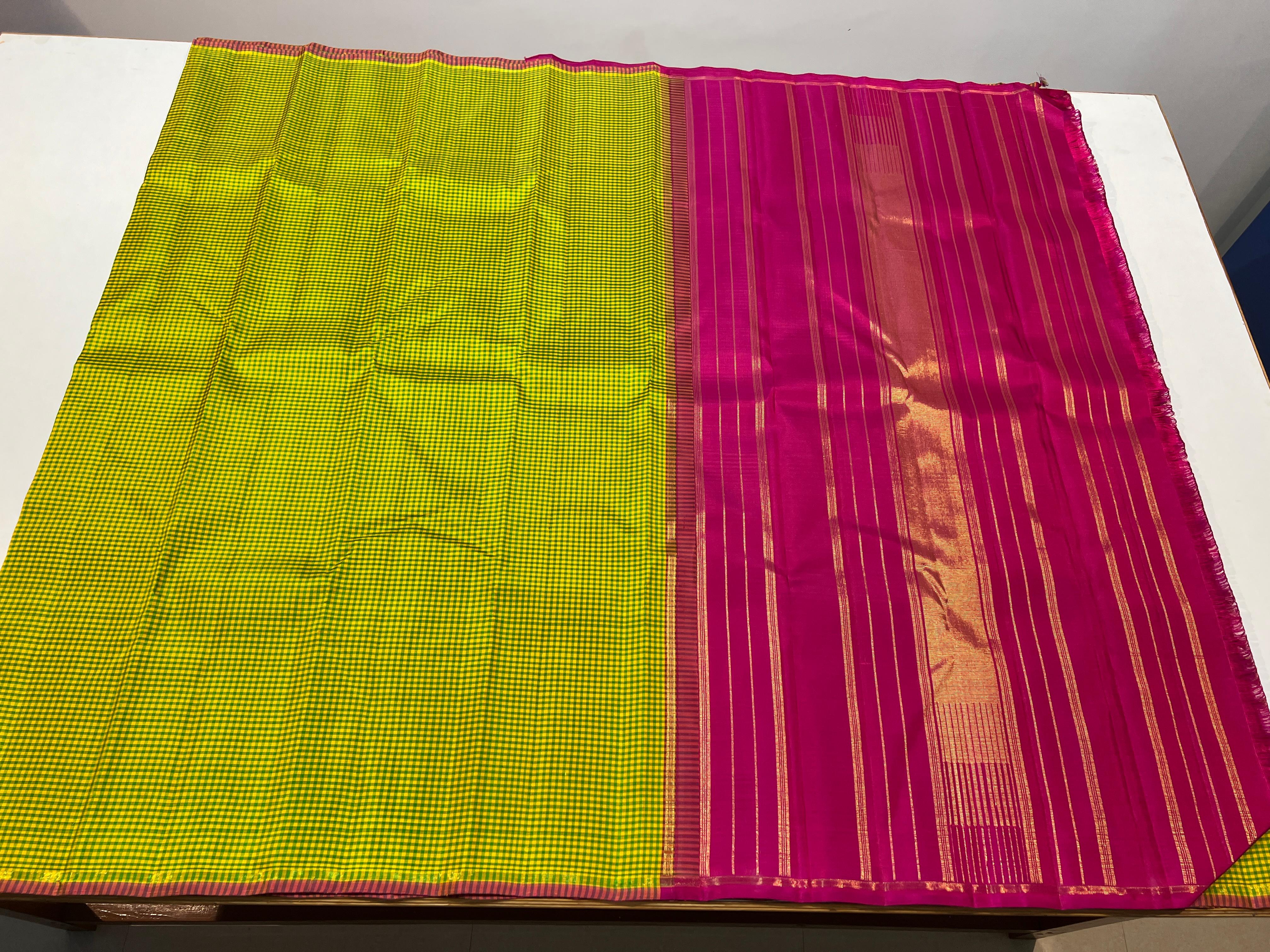 LITE GREEN & PINK COLOUR COMBINATION KANCHIPURAM SILK SAREE