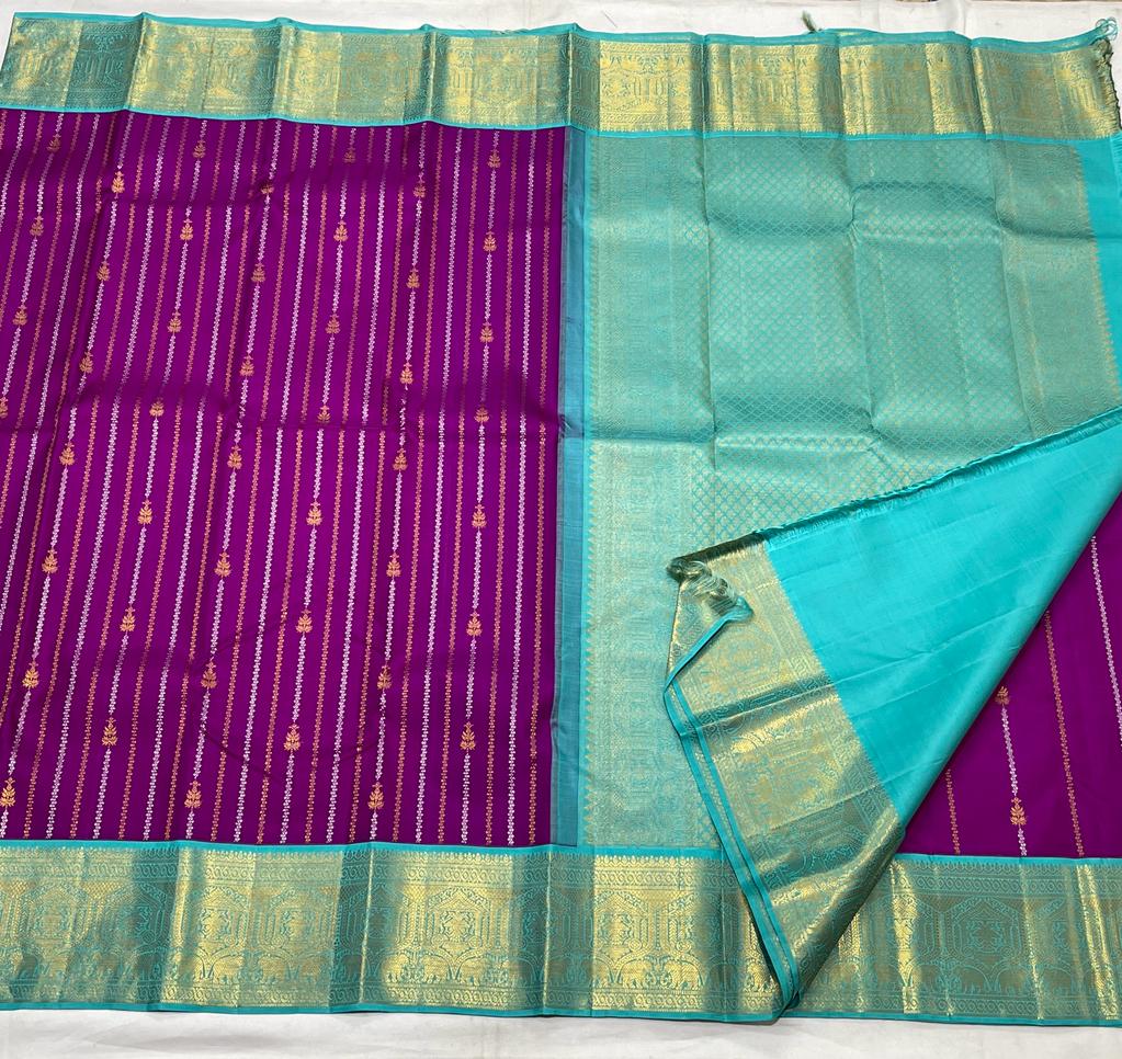 Magenta / Blue  Kanchi Silk Saree