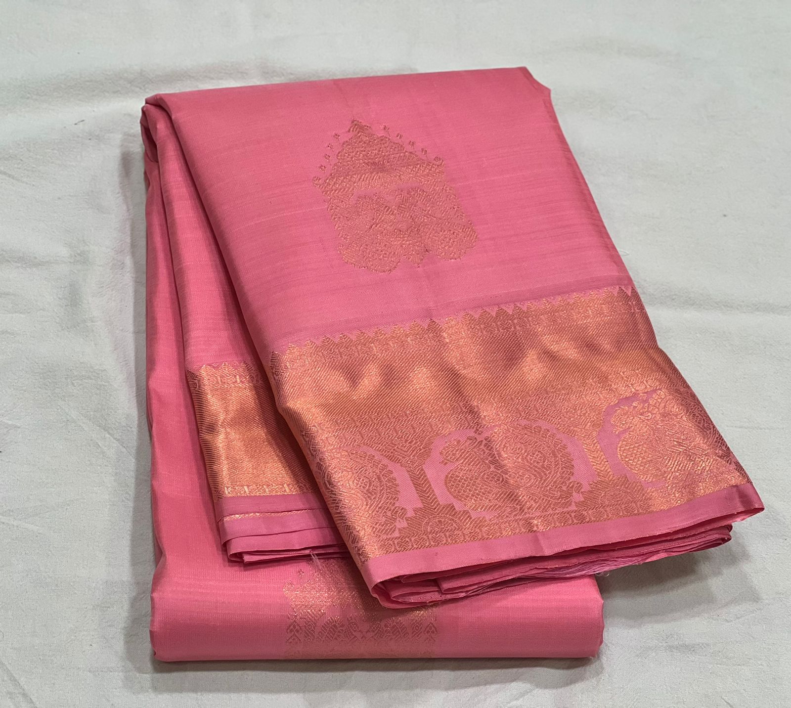 PEACH PINK KANCHI SILK SAREE
