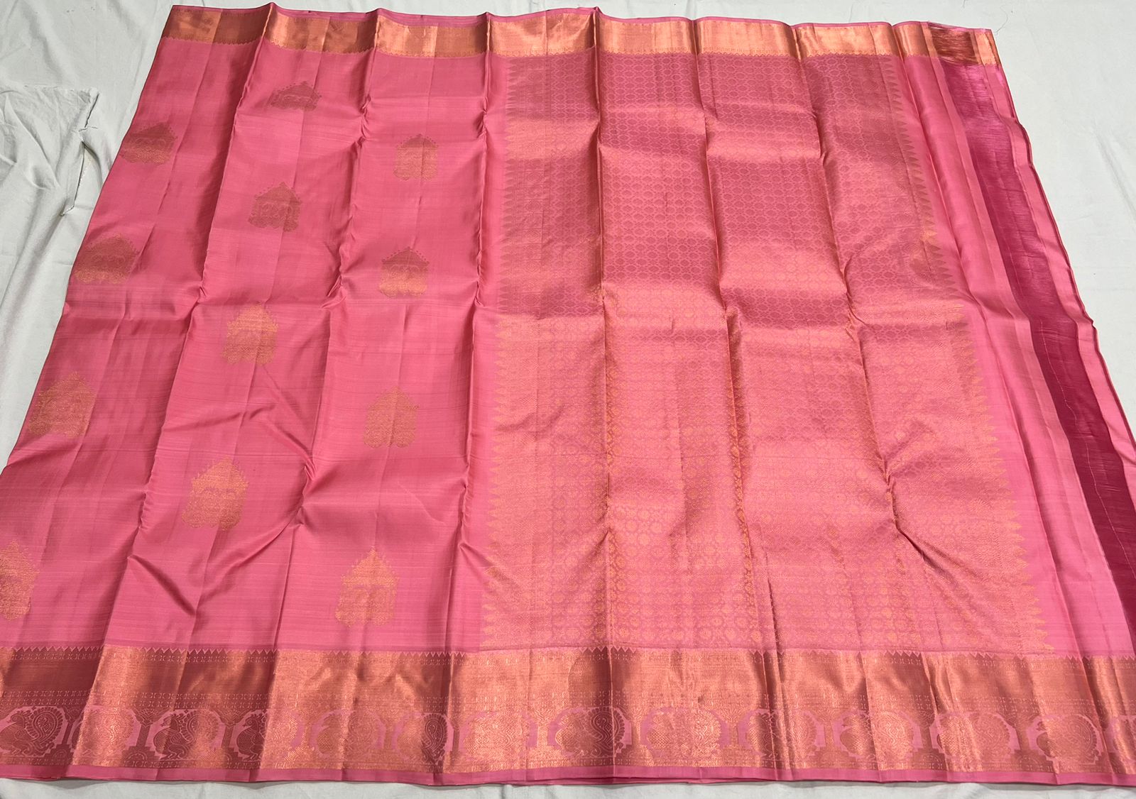 PEACH PINK KANCHI SILK SAREE