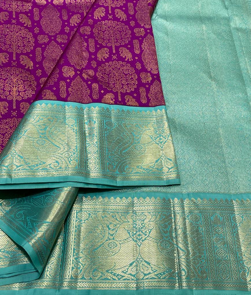 MAGENTA PINK / BLUE  KANCHI SILK SAREE