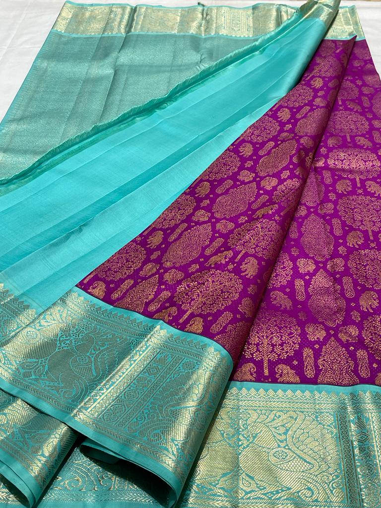 MAGENTA PINK / BLUE  KANCHI SILK SAREE