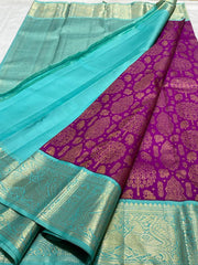 MAGENTA PINK / BLUE  KANCHI SILK SAREE
