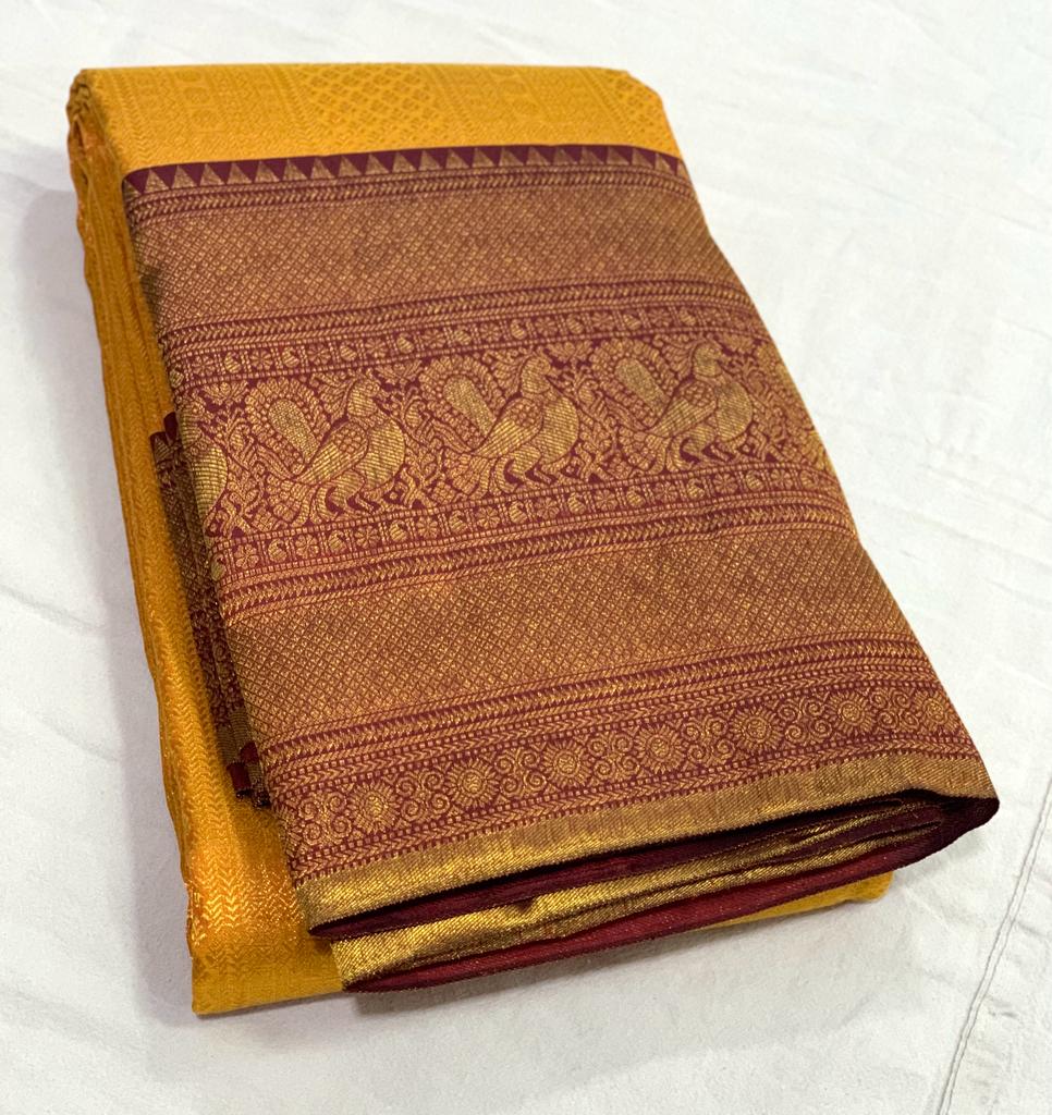 YELLOW / MAROON PINK KANCHI SAREE