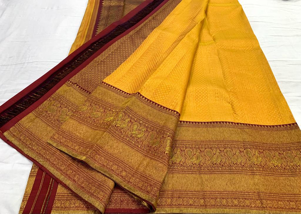 YELLOW / MAROON PINK KANCHI SAREE