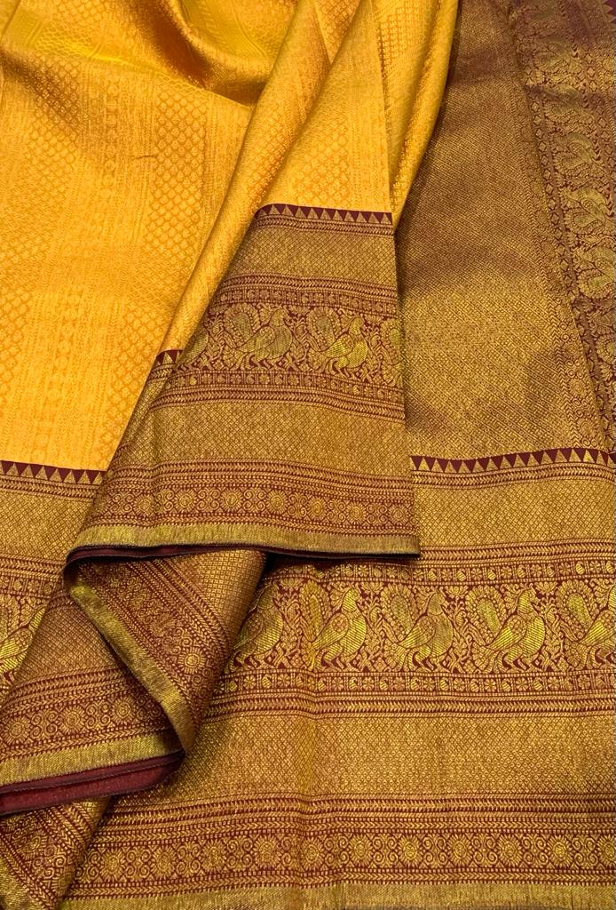 YELLOW / MAROON PINK KANCHI SAREE