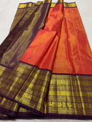 ORANGE / WINE KANCHI SILK SAREE