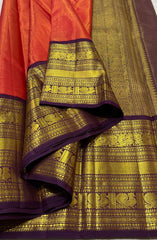 ORANGE / WINE KANCHI SILK SAREE