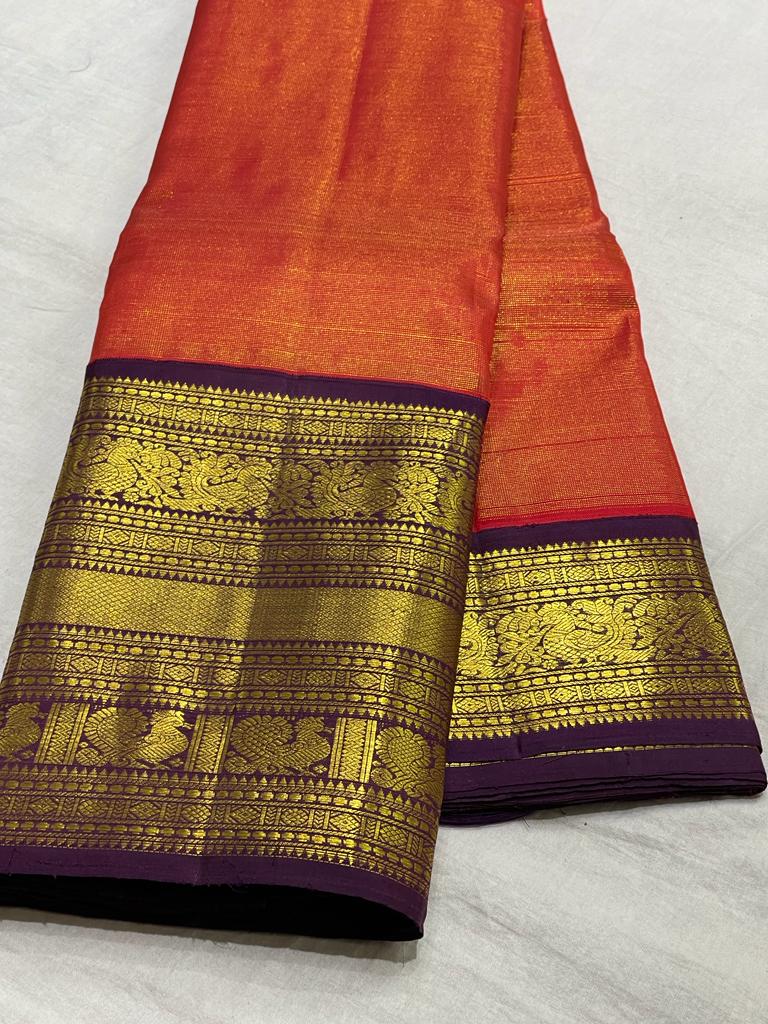 ORANGE / WINE KANCHI SILK SAREE
