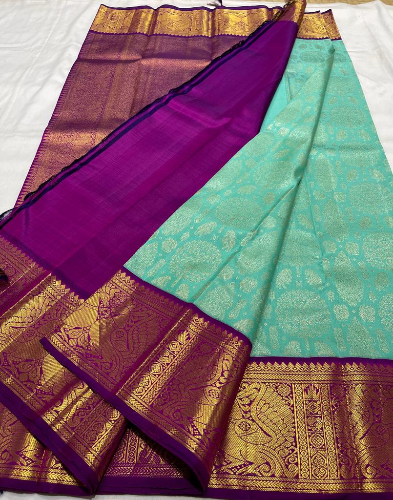 MINT GREEN / MAGENTA PINK  KANCHI SILK SAREE