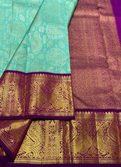 MINT GREEN / MAGENTA PINK  KANCHI SILK SAREE