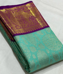 MINT GREEN / MAGENTA PINK  KANCHI SILK SAREE