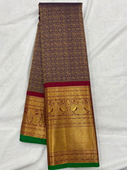 NAVY BLUE / RED KANCHI SAREE