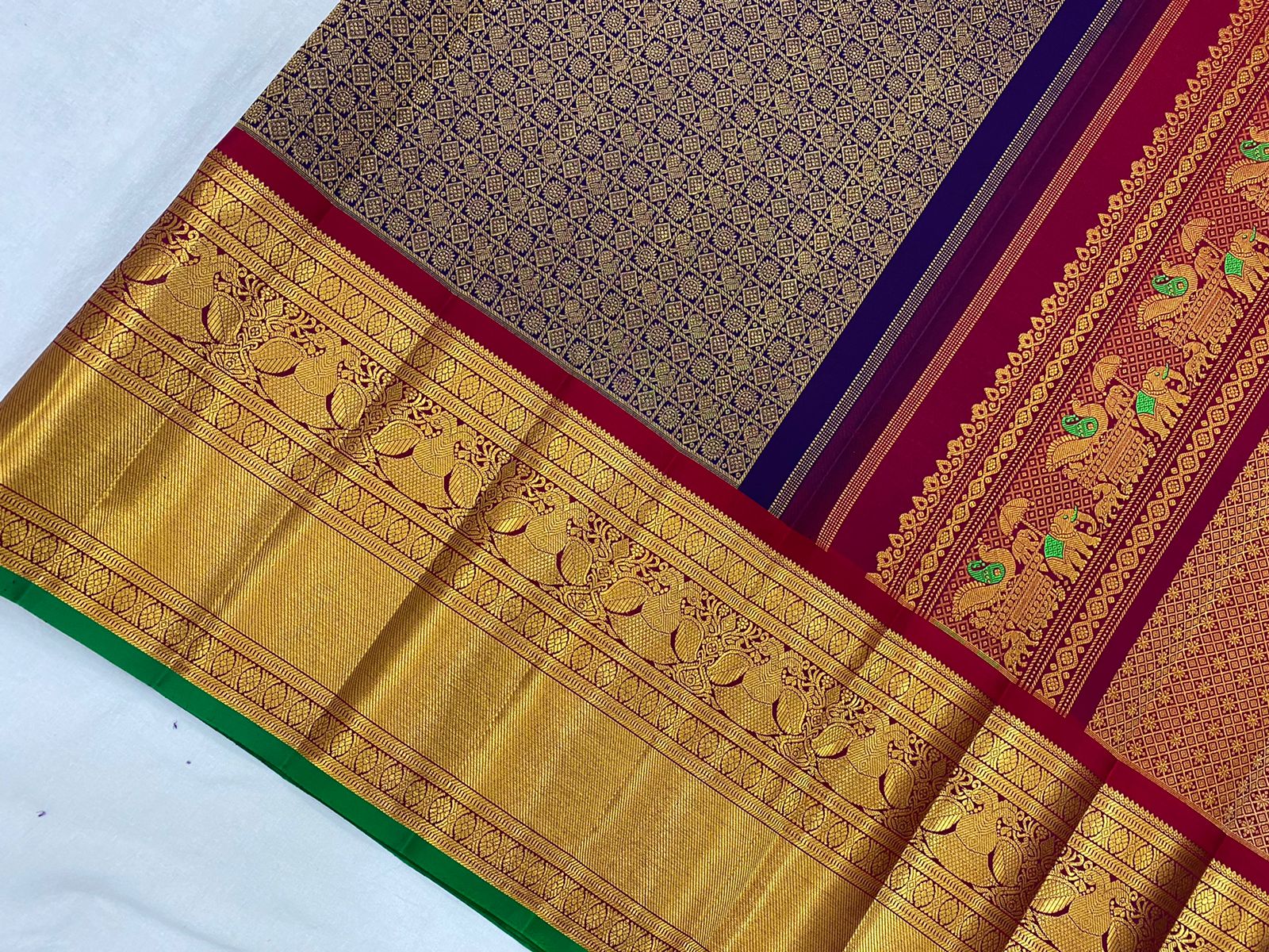 NAVY BLUE / RED KANCHI SAREE