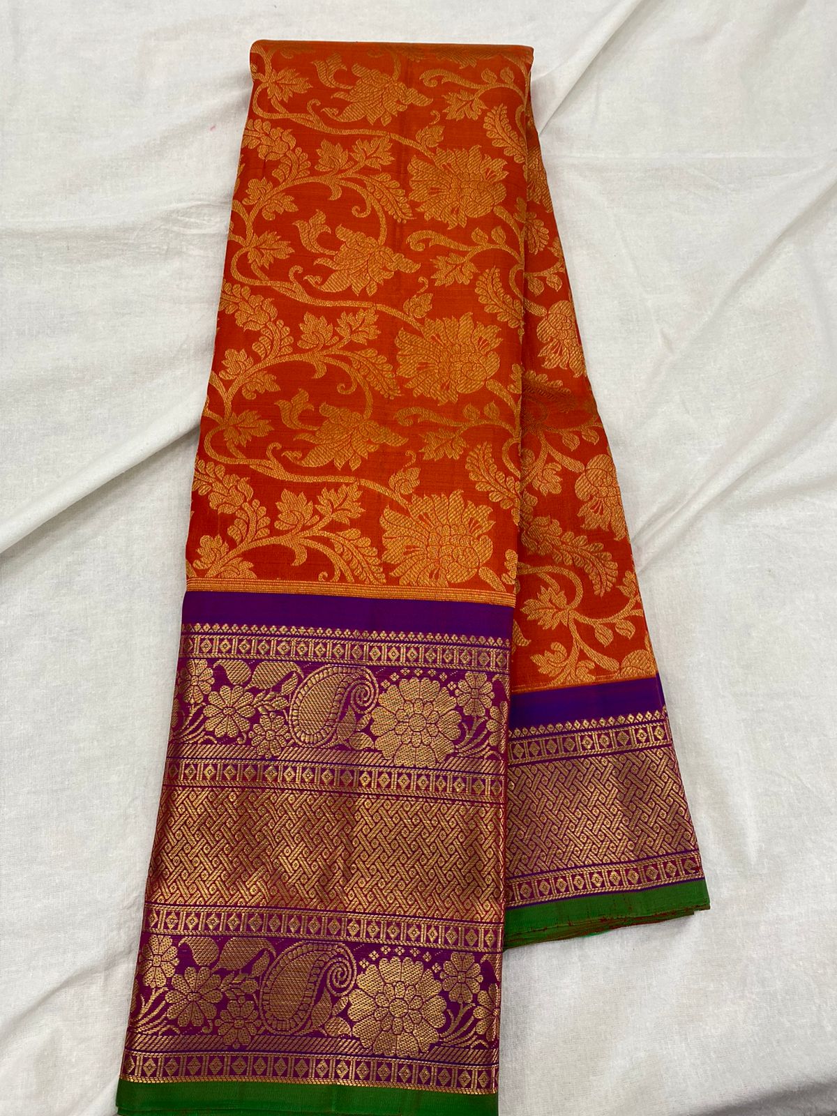 ORANGE / PURPLE KANCHI SAREE