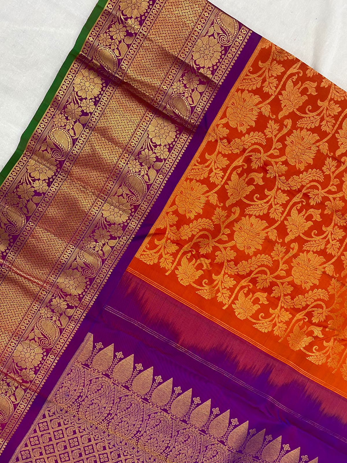 ORANGE / PURPLE KANCHI SAREE