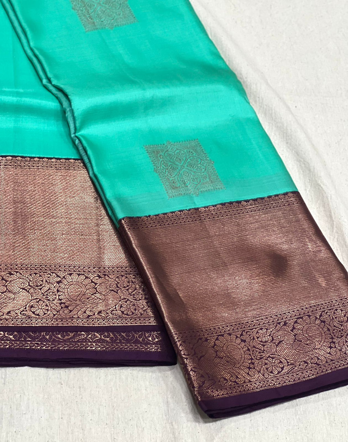 SEA BLUE / BURGUNDY KANCHI SAREE