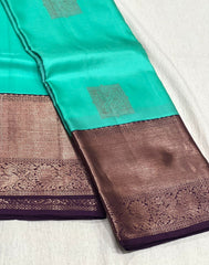 SEA BLUE / BURGUNDY KANCHI SAREE