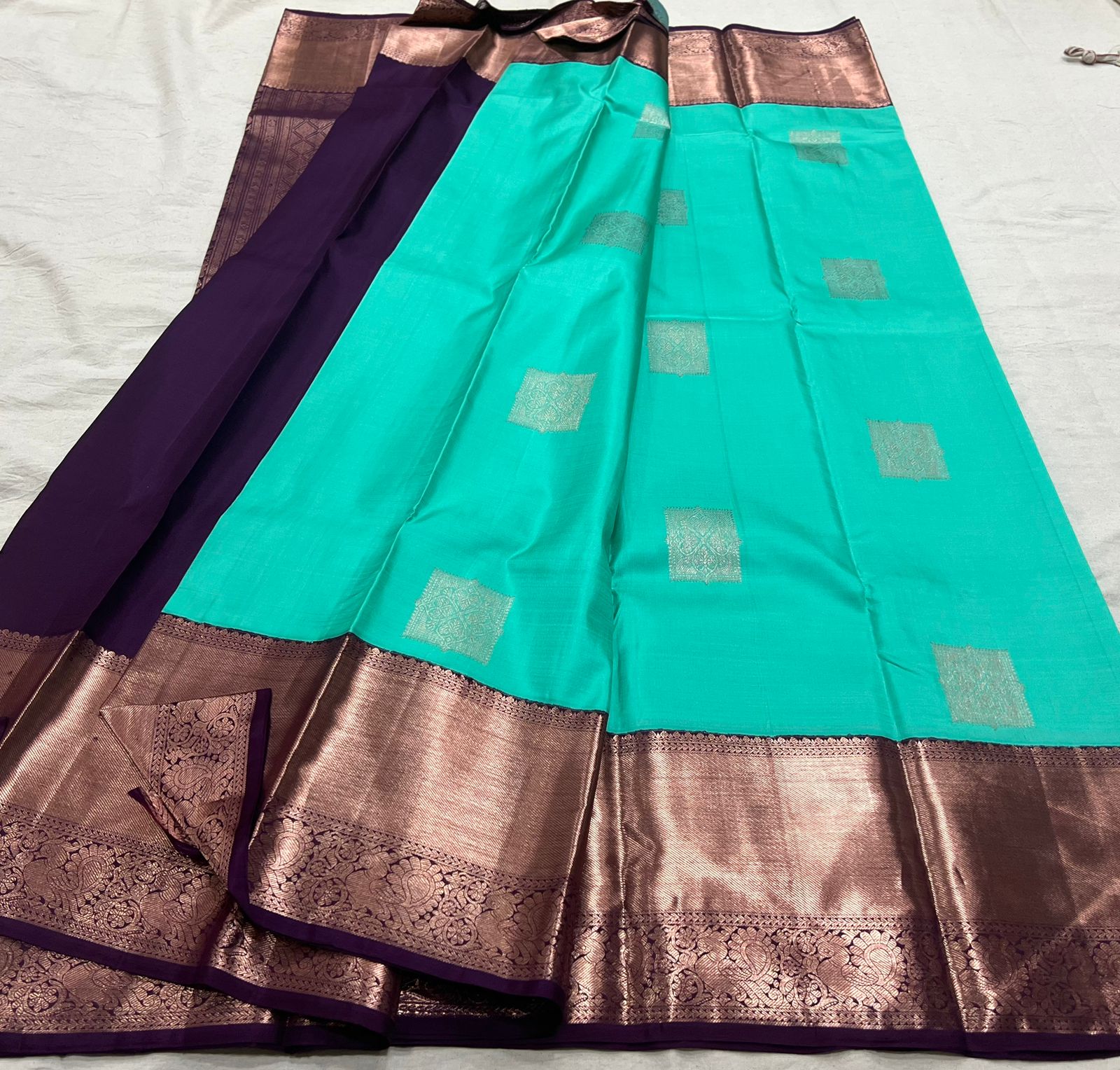SEA BLUE / BURGUNDY KANCHI SAREE