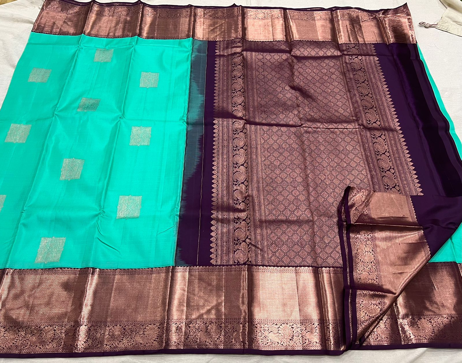 SEA BLUE / BURGUNDY KANCHI SAREE