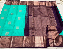 SEA BLUE / BURGUNDY KANCHI SAREE