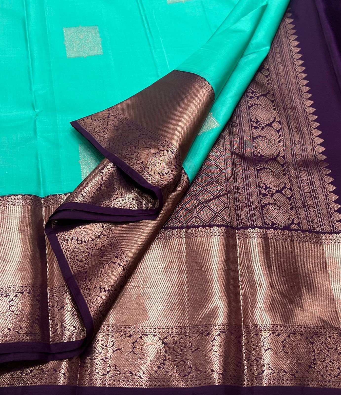 SEA BLUE / BURGUNDY KANCHI SAREE
