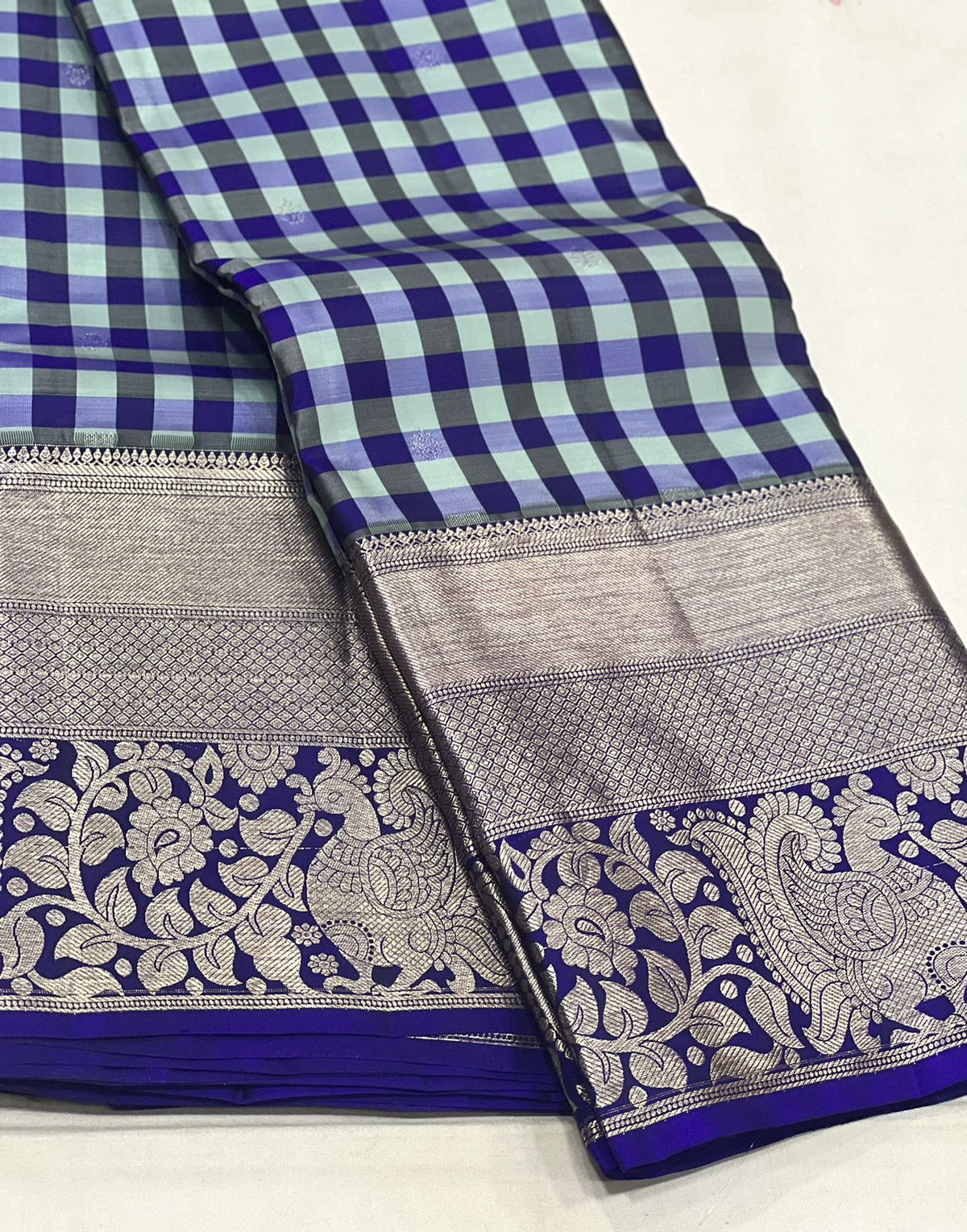 ROYAL BLUE / PISTA GREEN KANCHI SAREE