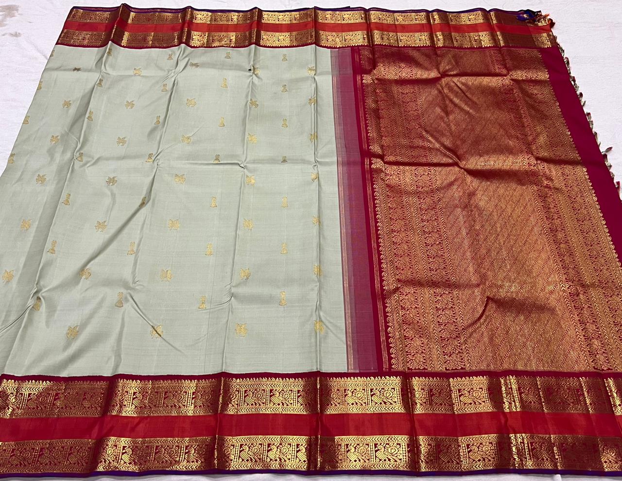 LIGHT PISTA / RED KANCHI SAREE