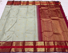LIGHT PISTA / RED KANCHI SAREE