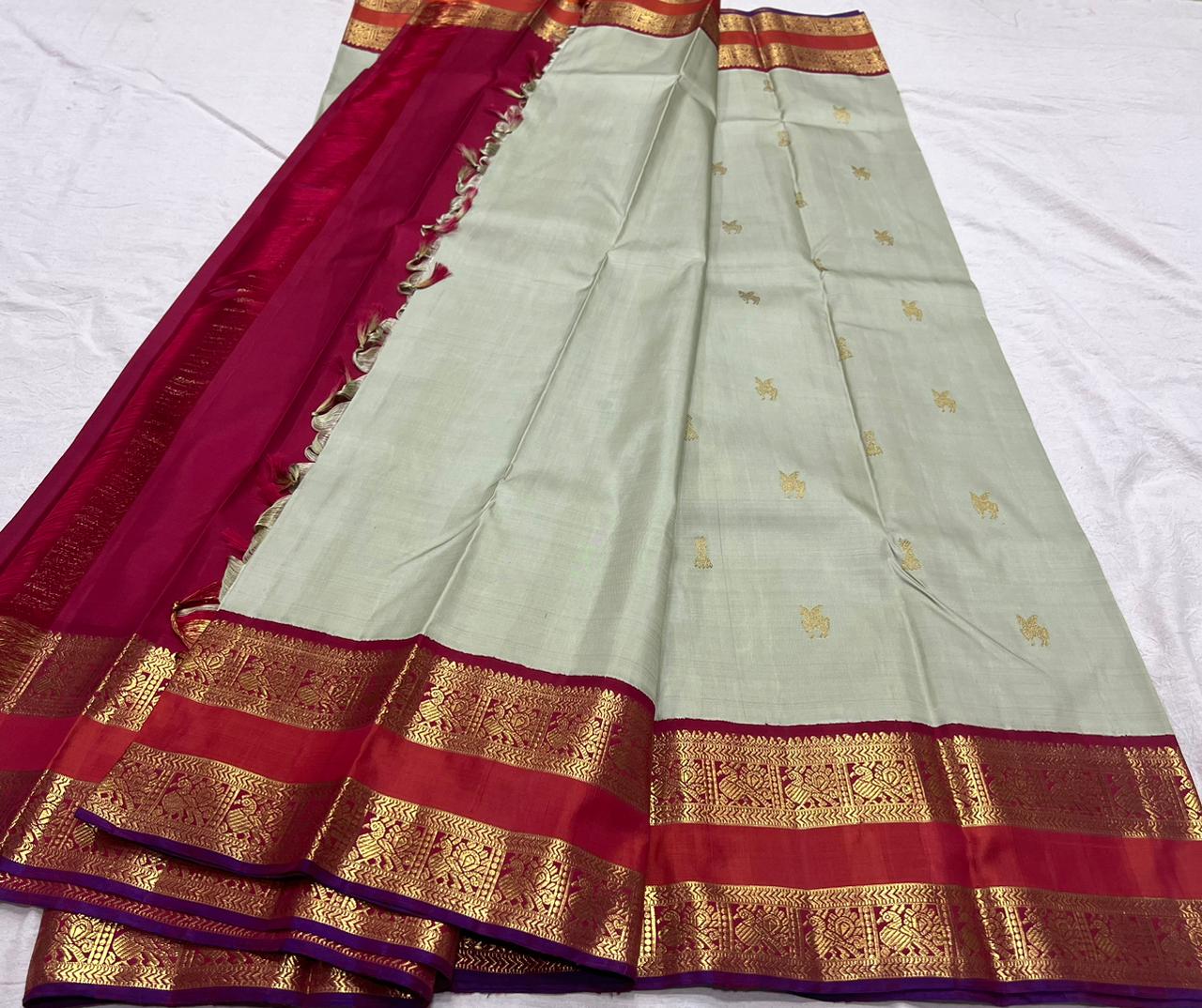 LIGHT PISTA / RED KANCHI SAREE